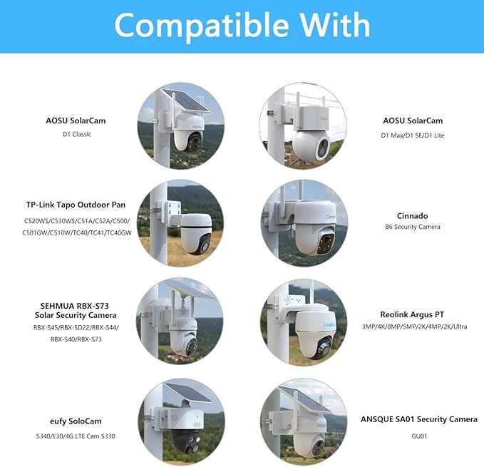 Pole Mount for for AOSU D1 SE/Lite/Max,eufy Solocam S340/E30,Reolink Argus PT 3MP/4MP/5MP/2K ANSQUE(GU01/SA01),SEHMUA,TP-Link Tapo Outdoor Pan/Tilt Wi-Fi,Cinnado B6 Security Cameras (White)