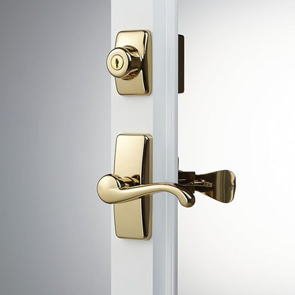 Ideal Security GL Door Lever Set with Keyed Deadbolt Lock for Storm and Screen Doors, Bright Brass (4-Piece Set)
