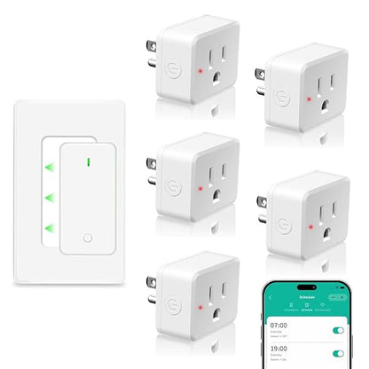 NineLeaf Slim WiFi Smart Plug w Switch, Remote App Control, 15A/1500W, Compatible with Alexa/Google Home via Tuya, Compact Design Control Anywhere,Timer/Schedule, TUV FCC, 2.4G Only(1Remote 5Outlets)