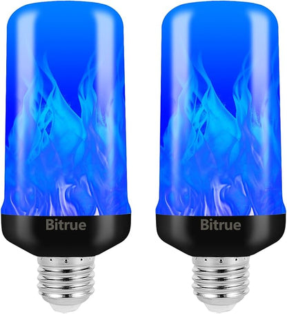 Bitrue LED Flame Light Bulbs, 4 Modes Blue Flame Effect Bulbs, E26 Base Fire Light Bulb with Gravity Sensor, Flickering Light Bulbs for Halloween Home Decor(Blue 2 Pack)