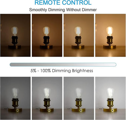 Remote Control Smart Edison A19 LED Light Bulbs- E26 Standard Base- Dimmable 4W(40W Equivalent)- Adjustable Color Temperature (2700K- 5000K)- No App or Wi-Fi Required- Remote Included- 4 Pack