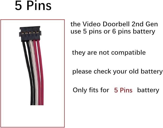 Replacement Internal Battery S1 (5 Pins) for Ring Video Doorbell, 5200mAh, 19.76Wh, Battery Plug: 5 Cable