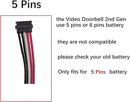 Replacement Internal Battery S1 (5 Pins) for Ring Video Doorbell, 5200mAh, 19.76Wh, Battery Plug: 5 Cable