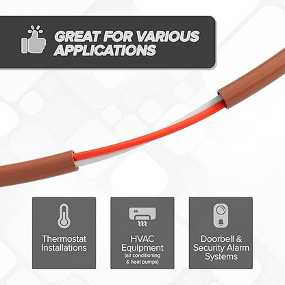 THE CIMPLE CO 18/2 Thermostat Wire 100 FT - Insulated Solid Copper Wiring for HVAC, Furnaces, Video Doorbells, Alarms, Lighting, Smart Thermostats - 18 Gauge, 2 Conductor - 100 Feet (30 Meters), Brown
