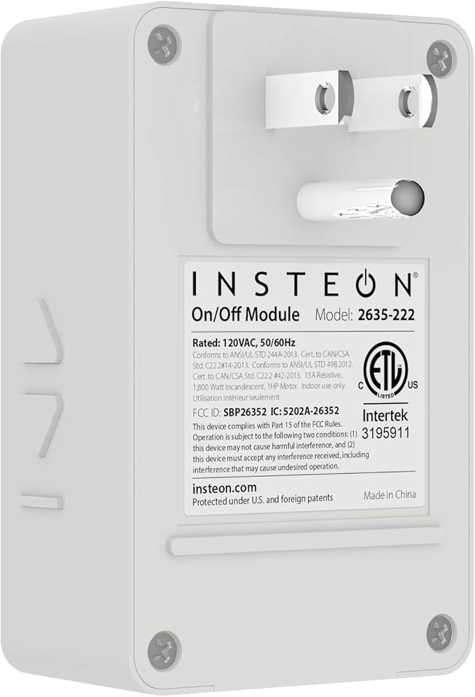 Insteon Smart On/Off Plug-in Module, 1800W, 3-Pin, 2635-222 - Indoor Only - Requires Insteon Hub for Voice Control with Amazon Alexa and Google Assistant