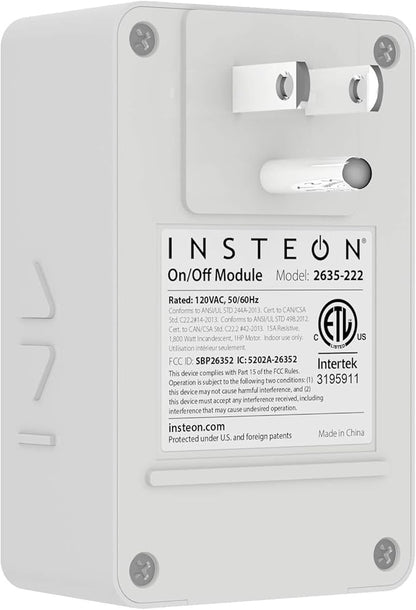 Insteon Smart On/Off Plug-in Module, 1800W, 3-Pin, 2635-222 - Indoor Only - Requires Insteon Hub for Voice Control with Amazon Alexa and Google Assistant