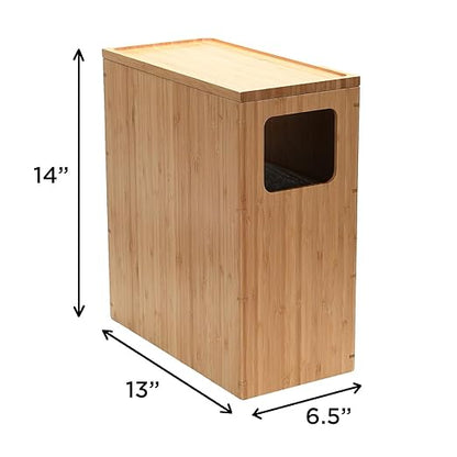 MobileVision Bamboo Slim Trash Can with Lid, Waste Basket for Bathroom, Bedroom, Office, Vanity, Salon or Spa, Small Spaces, Rectangle, Bag Liners Included