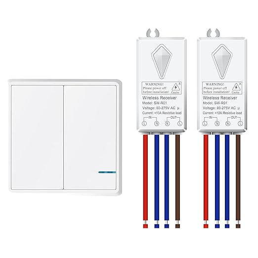 NineLeaf Smart Light Switch Receiver Kit, Wireless Light Switch Kit, Light Switch Panel Remotely Control 130ft Indoor 1900ft Outdoor, No Wiring Required without Tearing Wall 1x2-gang Switch 2 Receiver