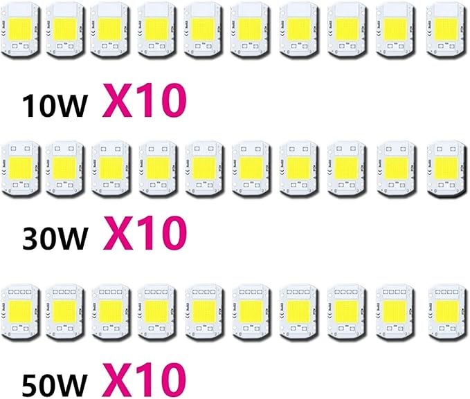 10Pcs 220V LED chip 10W 20W 30W 50W COB chip Smart IC No Driver Required LED lamp Beads for floodlight Spotlight DIY Lighting(Cold White 220V,10W)