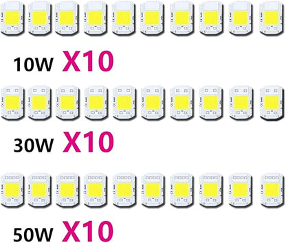 10Pcs 220V LED chip 20W 30W 50W COB chip Smart IC No Driver Required LED lamp Beads for floodlight Spotlight DIY Lighting(Cold White 220V,50W)