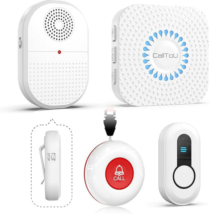 CallToU Wireless Caregiver Pager, Waterproof SOS Call Button for Elderly at Home, Life Saver Alert System for Stroke/Parkinson/Patient, 500ft Range Vibrating Receiver for Hard of Hearing (2+2 Pack)