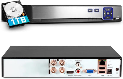 TOWODE 4CH Security Camera System 5MP 4-Channel Hybrid 5-in-1 DVR Security Video Recorder with 1TB Hard Drive 5MP Surveillance Security System with Human Detection, Remote Access 24/7 Recording