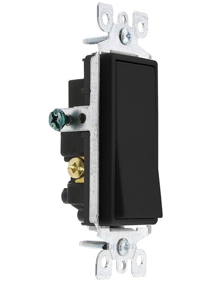 Leviton 15 Amp, 120/277 Volt, Decora Rocker 3-Way AC Quiet Switch, Residential Grade, Grounding, 5603-2E, Black