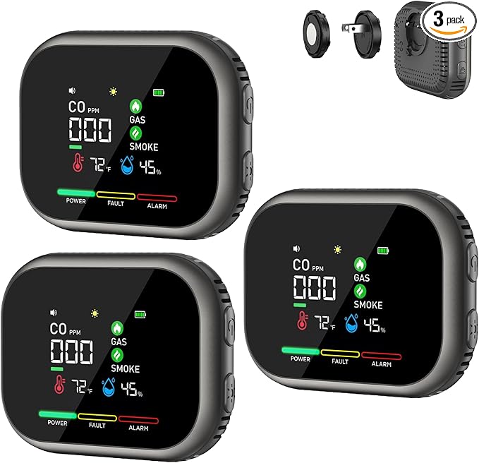 6-in-1 Steadfast Haven Air Quality Monitor, Plug-in Digital Environment Detector with Magnetic Mount & Battery Backup, Portable Temperature Humidity Meter with LCD Display for Home, RV, Travel