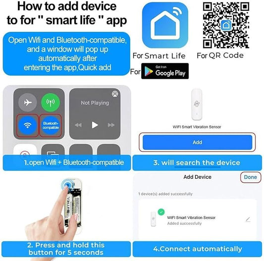 Easy Installation For WiFi Vibration Sensor for Tuya Smart Home Network