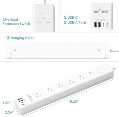 BN LINK Smart Plug Power Strip，Surge Protector with 6 Individually Controlled Smart Outlets, 4 USBs (incl. 20W USB-C), Compatible with Alexa and Google Home