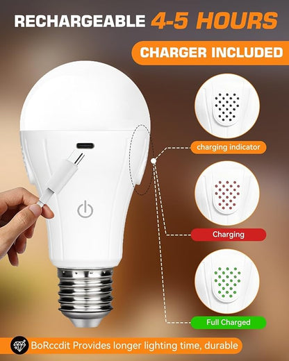 BoRccdit CordlessGlow 15W Rechargeable Light Bulbs with Remote, 3 Color Temperatures and Dimmable Battery Light Bulb, Touch Control + 4 Timing + USB Rechargeable Battery Powered Light Bulb, 1Pack