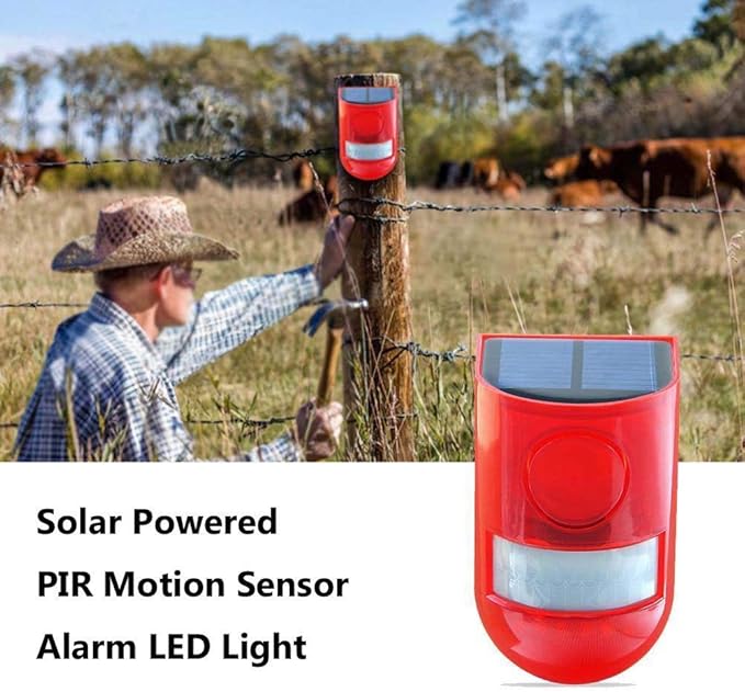 2 Pack Solar Sound and Light Alarm Motion Sensor, 129db Outdoor Security Siren Waterproof Activated Detector Driveway Alarm, 6 LEDs Flash Warning Strobe System, Security Light Alarm for Home, Farm