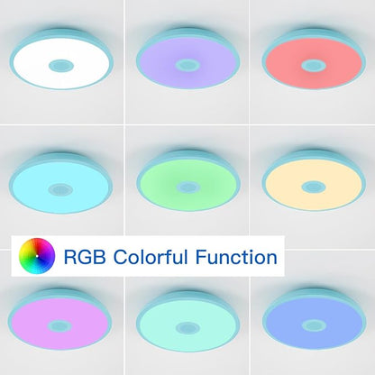 Sky Blue Waterproof LED Flush Mount Ceiling Light Fixture,with Bluetooth Speaker,11 Inch,18 watt,Dimmable Music Lamp,RGB Color Changing Light with Remote Control,for Bathroom,Shower,Bedroom