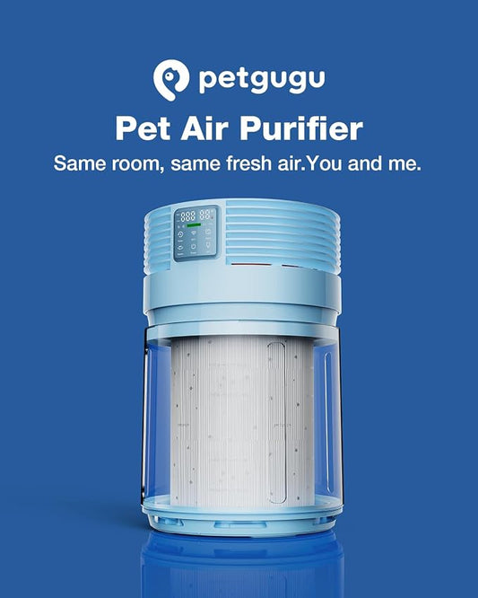 PETGUGU Air Purifiers for Home Bedroom Dorm with 360° Rotating Transparent Pre-Filter Pet Air Purifier H13 HEPA Air Quality Monitor Pet Hair Filter App Control