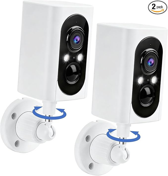 Security Cameras Wireless Outdoor 355° Pan Rotating 2K Color Night Vision Cameras for Home Security WiFi Battery Outdoor Camera Motion Detection 2-Way Talk IP65 Spotlight Siren SD/Cloud Storage 2 Pack