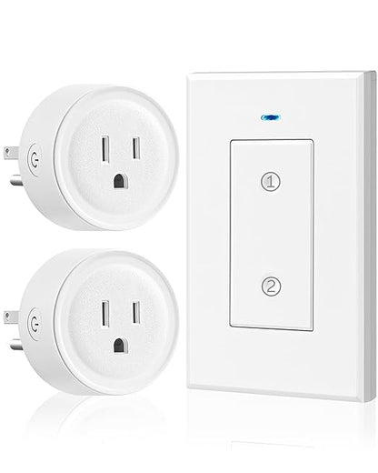 Remote Control Outlet WILAWELS Wireless Light Switch, 2 Pack Expandable and Removable Remote Outlet Switches for Christmas Light, Lamp, Appliance, FCC Listed, 1 Controller for 2 Outlets W05RC1206