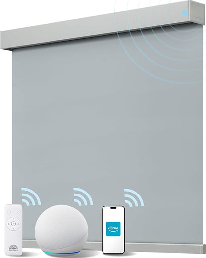 Smart Roller Shades for Windows, Alexa Blackout Motorized Blinds with Remote Control, Easy Install Automatic Electric Blinds for Indoor (35" W x 72" H, Gray)
