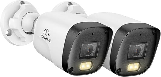 SANNCE 2K 3MP Super HD PoE Bullet Security Camera - Clear Full Color Night Vision, Human and Vehicle Detection, IP67 Weatherproof, IP Surveillance Camera with 2 Warm Lights for Indoor Outdoor(2 Pack)