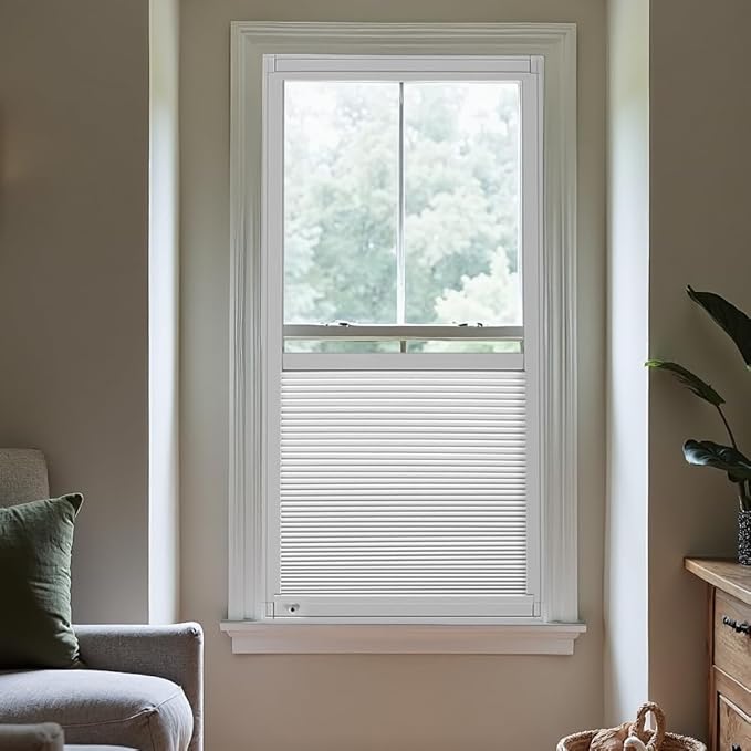 Godark Motorized Bottom Up Celllular Shades WiFi Enabled Smart Honeycomb Blinds Compatible with Alexa/Google Home Easy Install Blackout Window Blinds with Aluminum Frame Customize Size-White