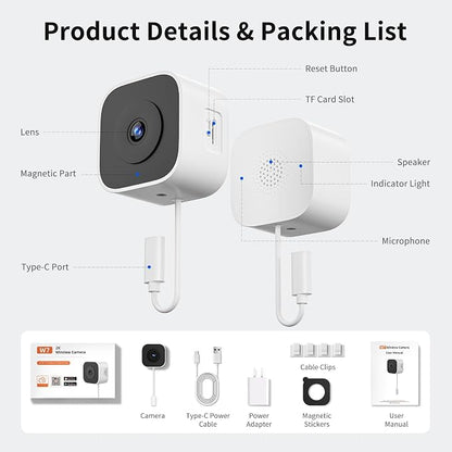 2K No-Drill Window Camera, 2.4GHz & 5GHz WiFi Window Cameras for Home Security, Anti-Glare, Magnetic Mounted, Color Night Vision, 24/7 Recording, Human & Motion Detection, Works with Alexa
