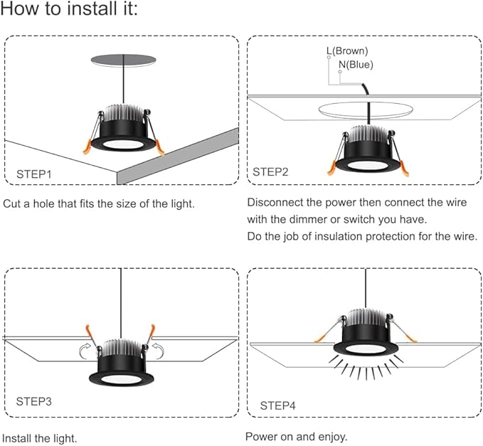LEDLightsWorld 2 inch LED Recessed Lighting Dimmable Downlight, 3W(35W Equivalent), 3000K Warm White, Black LED Recessed Light with LED Driver (8 Pack)