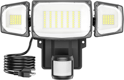 Olafus 70W Motion Sensor Outdoor Light Plug in, Motion Flood Light Dusk to Dawn, 7000LM LED Security Light IP65 Waterproof, Motion Activated 6500K PIR Sensor Lighting for Garage Yard Patio Eave, Black