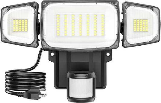 Olafus 70W Motion Sensor Outdoor Light Plug in, Motion Flood Light Dusk to Dawn, 7000LM LED Security Light IP65 Waterproof, Motion Activated 6500K PIR Sensor Lighting for Garage Yard Patio Eave, Black