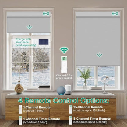 Motorized Roller Shades, 10O% Blackout Waterproof Remote Control Custom Window Shades Work with Alexa Google Assistant via RF Hub, Rechargeable Electric Blinds for Windows (Vinyl Dark Grey)