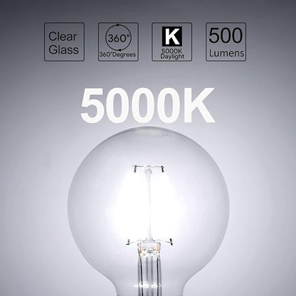 ENERGETIC SMARTER LIGHTING 5W Dimmable G25 LED Edison Light Bulb, G25 (G80) Globe Bulb, 60W Equivalent, 5000K Daylight, Christmas Light, E26 Standard Base, ETL Listed, 6-Pack