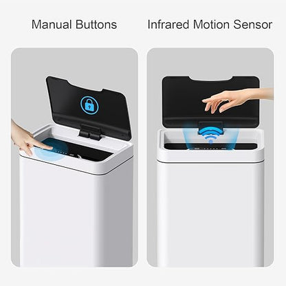 Mbillion Automatic Trash Can Touchless 15 Gallon Motion Sensor Trash Can Stainless Steel Smart Trash Cans with Lid Rectangular Touchless Garbage Can for Kitchen Bedroom Home Office White