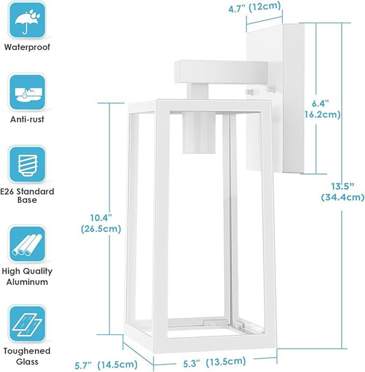 MAXvolador Outdoor Wall Sconce, Large Exterior Waterproof Wall Lantern Light Fixture, White Porch Lights Glass, Anti-Rust E26 Patio Lighting, 2 Pack