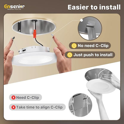 Ensenior 5/6 Inch 5CCT LED Can Lights with Night Light 24 Pack, Retrofit Led Recessed Lighting, Baffle Trim, Dimmable, 9W=110W, 1000LM (24, 6 Inch)