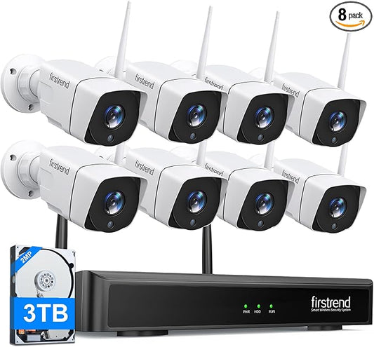 2026 Update Firstrend Wireless Security Camera System with 3TB HDD,2-Way Audio & AI Human Detection,8CH NVR System with 8 Cameras for Home Security,24/7 Recording,IP66 Weatherproof,No Monthly Fee