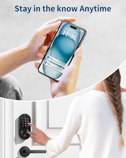 TEEHO TE341 Smart Keyless Entry Door Lock with App Control, Digital Keypad Bluetooth Electronic Deadbolt with Auto Lock, Easy Installation - Black
