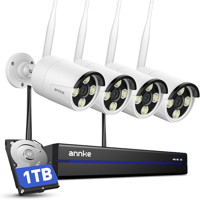 ANNKE 16CH 4K Wireless Security Camera System, Expandable 4K NVR with 4 X 8MP Outdoor Cameras, 1TB HDD, Dual-Band WiFi, Two-Way Talk, Human Detected, 24/7 All-Day Recording, IP66 Weatherproof, Alexa
