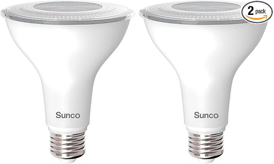 Sunco 2 Pack PAR30 Long Neck LED Flood Light Bulbs, 11W (75W Equivalent), High Output, 1200 Lumens, 2700K Soft White, Dimmable, E26 Base, Indoor Outdoor Recessed, UL Certified
