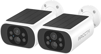 ARCCTV Solar Security Camera Outdoor Wireless, 4MP Battery Powered Home Surveillance Camera with Embedded Solar Panel, PIR Motion Sensor, 2.4G/5G Dual Band WiFi (2 Pack)