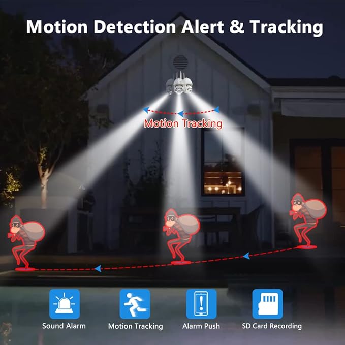 HOSAFE.COM Cameras for Home Security Outdoor WiFi, Plug-in 24/7 Video Surveillance System, Spotlight Color Night Vision, Human Motion Detection, PTZ Auto Tracking, Two Way Talk, Waterproof