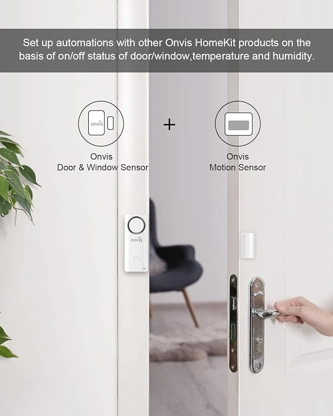 Onvis 4-in-1 Wireless Door Window Contact Sensor for Alarm System and Smart Home Automation ,Thermometer, Hygrometer, Only Works with Apple HomeKit (Thread) -Need to Upgrade The Firmware to 1.6.6
