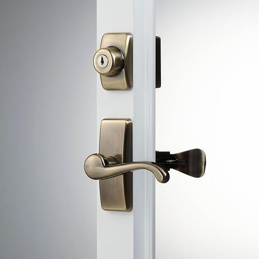 Ideal Security GL Door Lever Set with Keyed Deadbolt Lock for Storm and Screen Doors, Antique Brass (4-Piece Set)