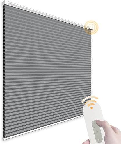 Motorized Cellular Shades(Custom Size, Grey) Cordless Blackout Rechargeable Window Curtains with Remote for Privacy Protection Smart Home Electric Automatic Honeycomb Blinds for Windows