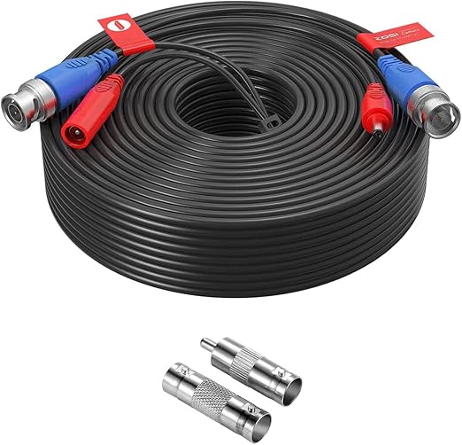 ZOSI 100ft(30M) All-in-One CCTV Video Power Cables,BNC Extension Security Wire Cord for 2MP,1080P,960H,960P,720P Video Surveillance Camera DVR System with BNC RCA Connector