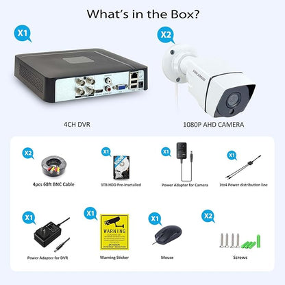 4CH 1080P Security Camera System Outdoor Indoor with Motion Detection, Night Vision, with 500GB Hard Drive, 2pcs HD 1080P 1920TVL Surveillance Bullet Cameras, for Home 24/7 Recording
