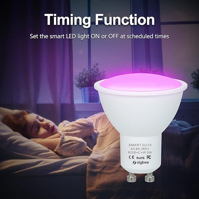 Irfora 5W ZigBee Smart Bulb Dual Mode White & RGB 16 Million Colors GU10 Smart Lamp APP Remote Control Voice Control Timing Function Multid LED Intelligent Bulb AC85-265V